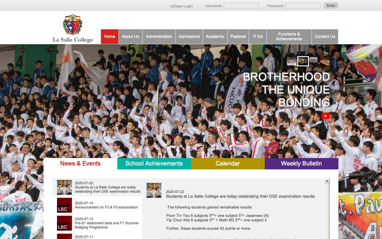 Screenshot of the Home Page of La Salle College