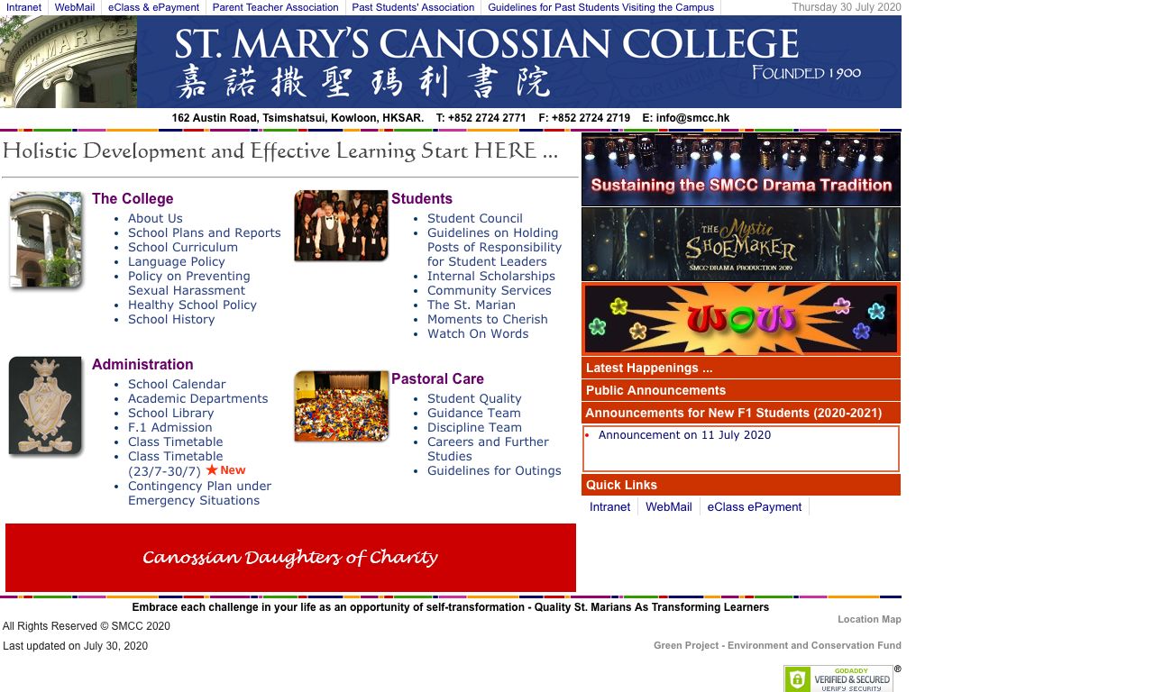 Screenshot of the Home Page of St. Mary&#39s Canossian College