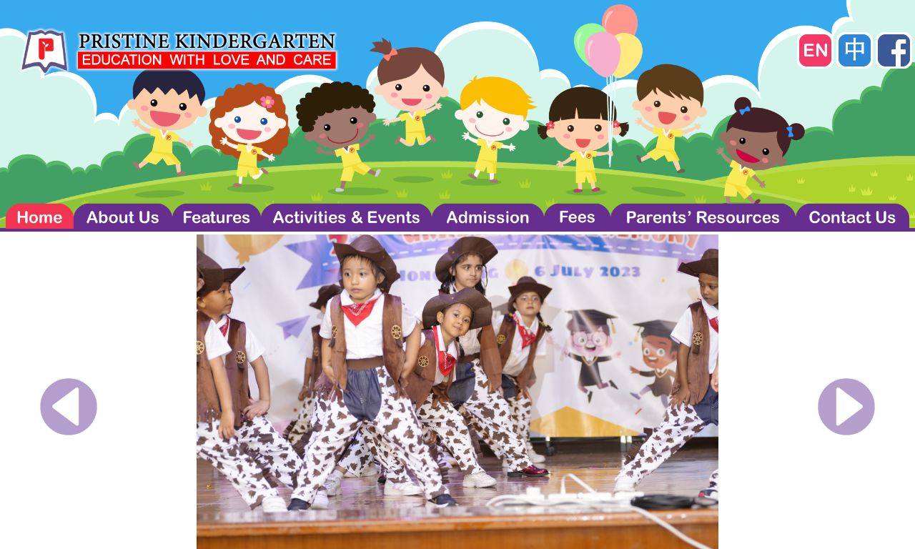 Screenshot of the Home Page of PRISTINE KINDERGARTEN