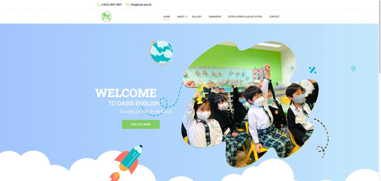 Screenshot of the Home Page of OASIS ENGLISH KINDERGARTEN