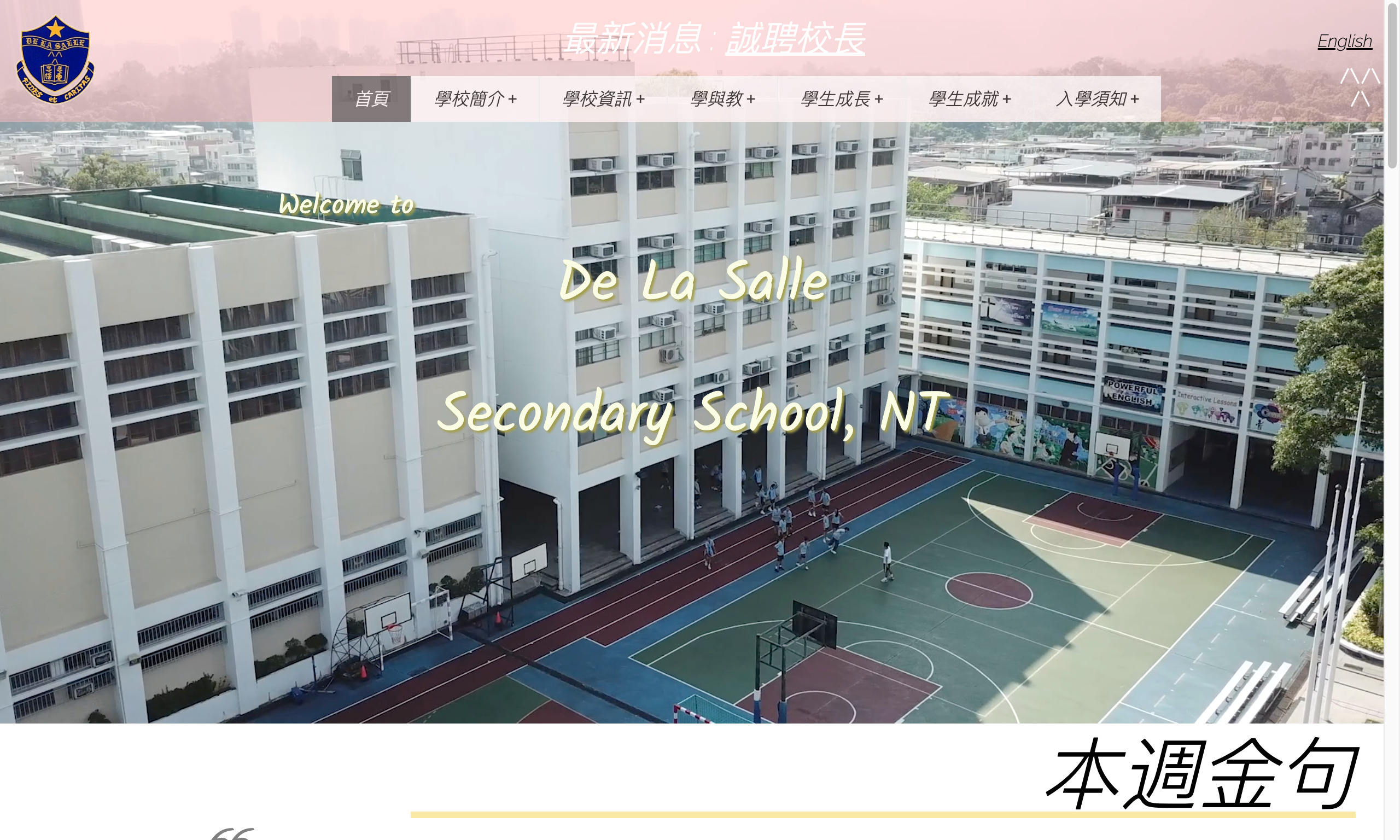 Screenshot of the Home Page of De La Salle Secondary School NT