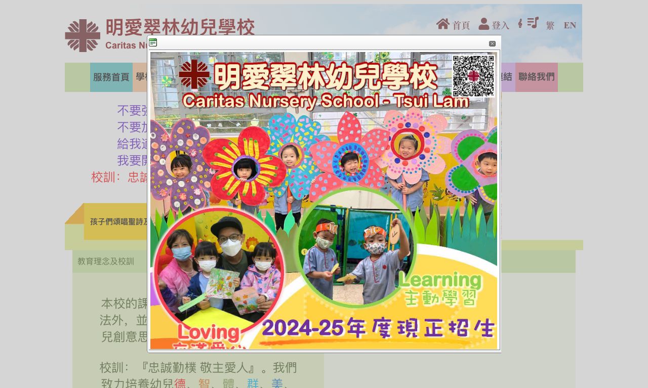 Screenshot of the Home Page of CARITAS NURSERY SCHOOL - TSUI LAM