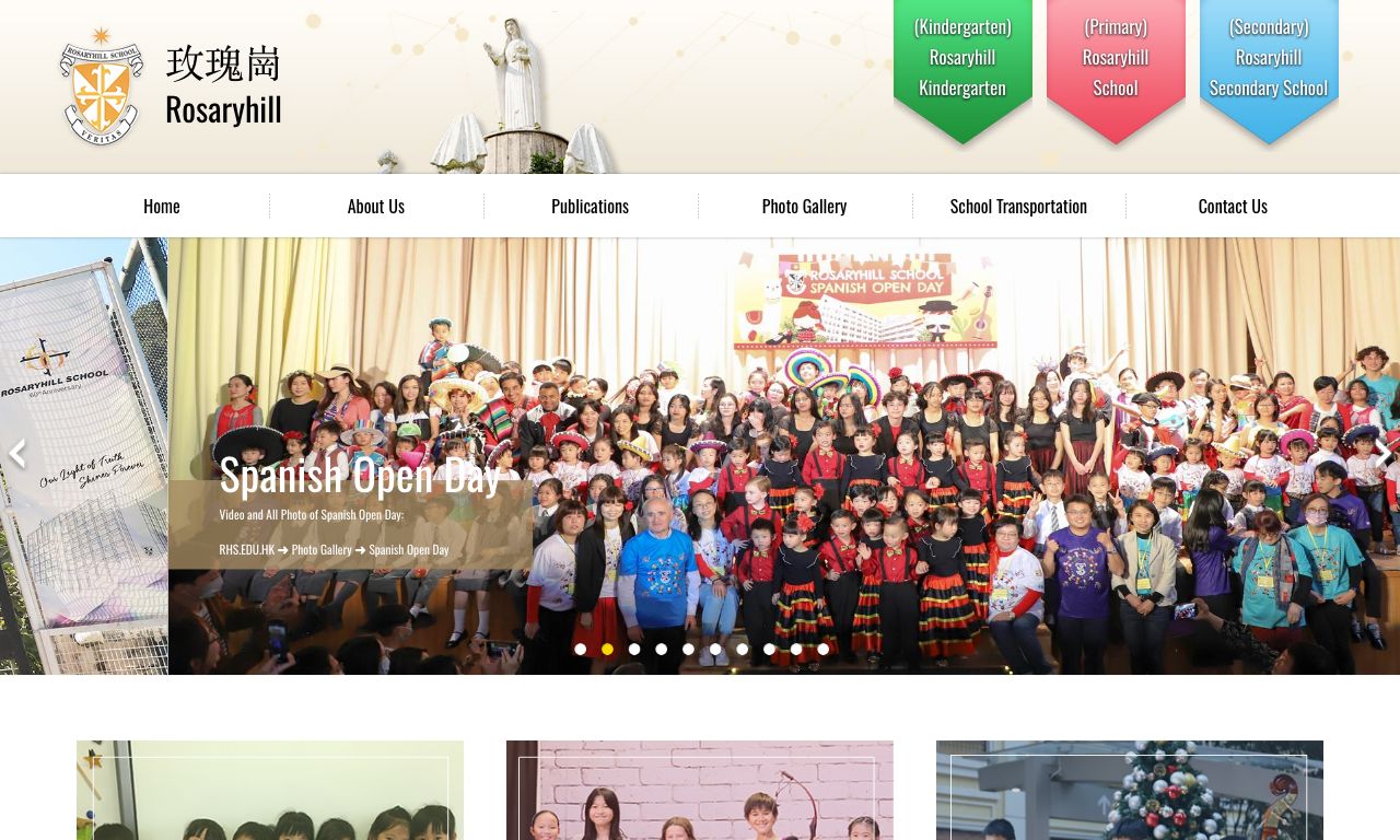 Screenshot of the Home Page of ROSARYHILL KINDERGARTEN