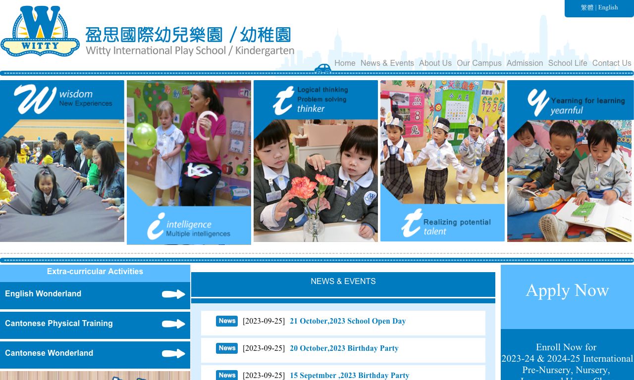 Screenshot of the Home Page of WITTY KINDERGARTEN