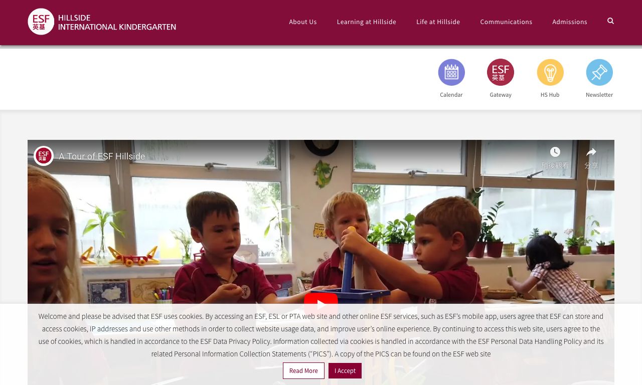 Screenshot of the Home Page of ESF INTERNATIONAL KINDERGARTEN (HILLSIDE)