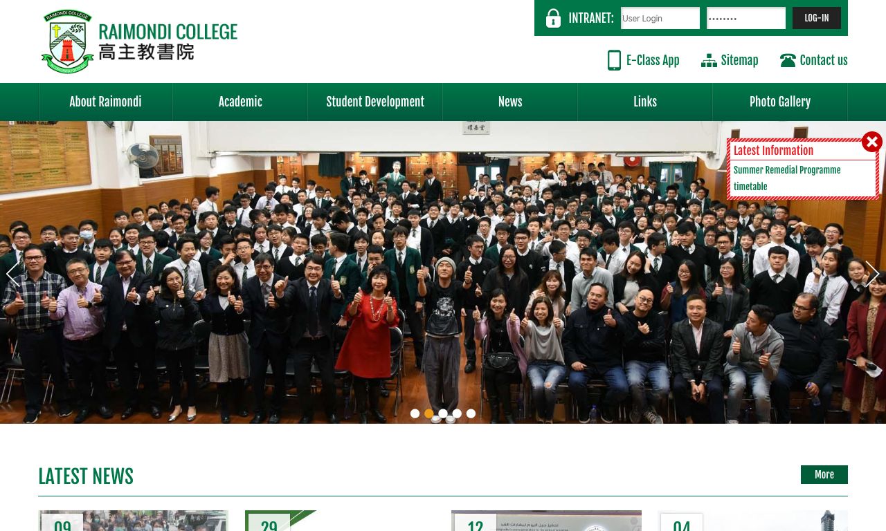 Screenshot of the Home Page of Raimondi College